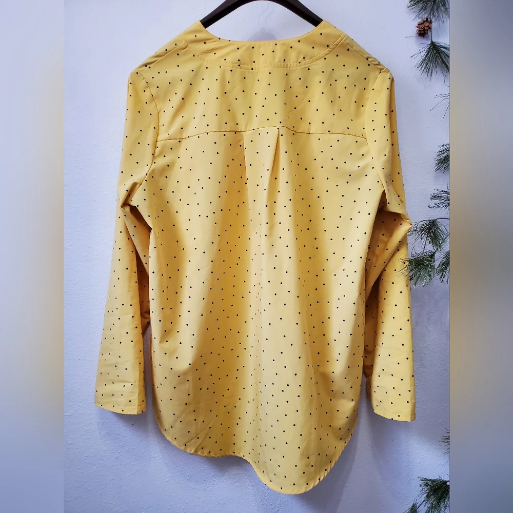 Yellow Polka Dots Roll Tab Sleeve Tunic - Picture 5 of 9